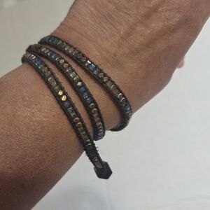 Katie Soliel 2 Wrap Brown Cord Beaded Handmade Square Beads Bracelet